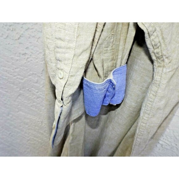 AGE OF WISDOM XXL LS Button Front Shirt Beige Blue Flip Cuff cotton linen blend - Picture 5 of 6